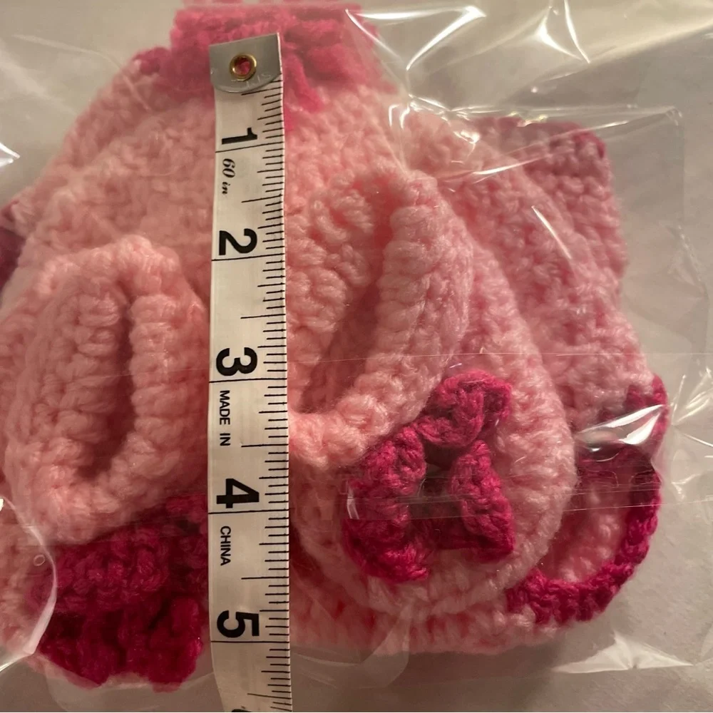 NWOT Pink Hand Crocheted NB/3M Hat Diaper Cover and Booties Doll Photo Shoot